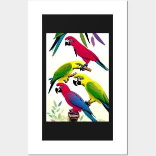 COLORFUL GROUP OF PARROTS Posters and Art